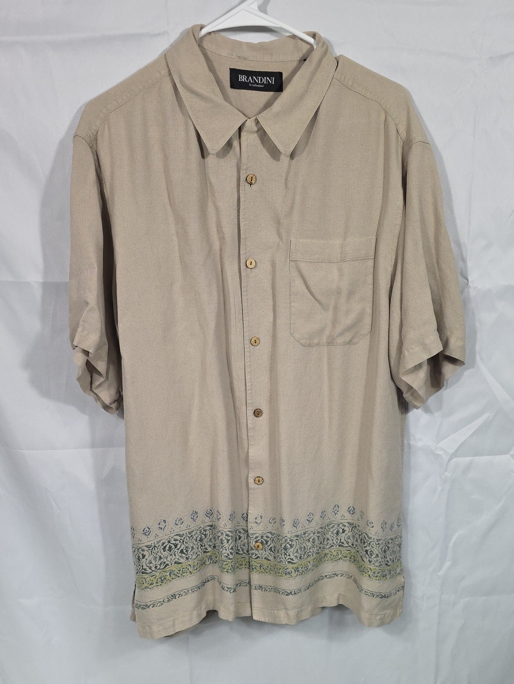 Men's Brandini Short-Sleeve Beige Shirt with Border Print Large (M117)